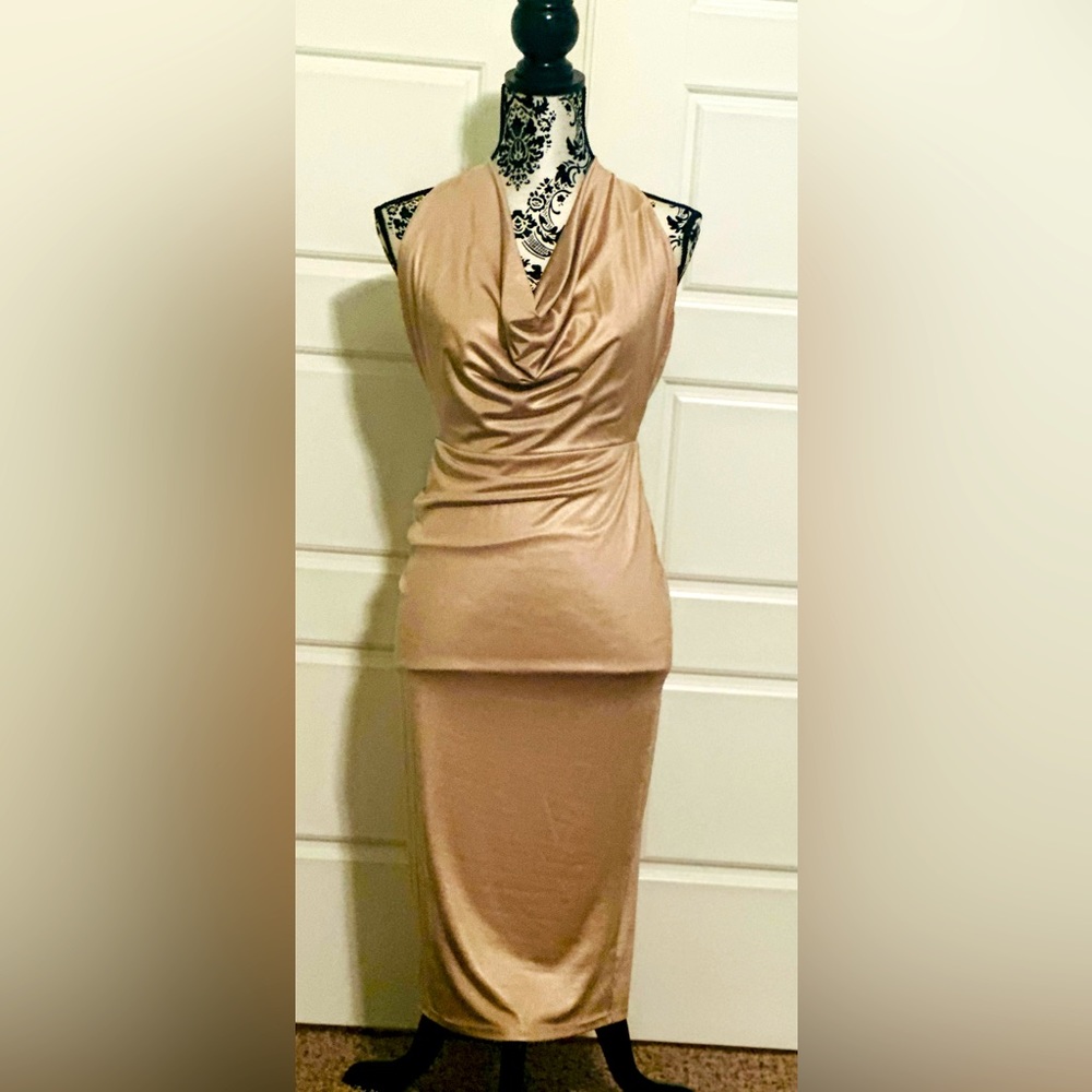 Elegant gold polyester elastin dress